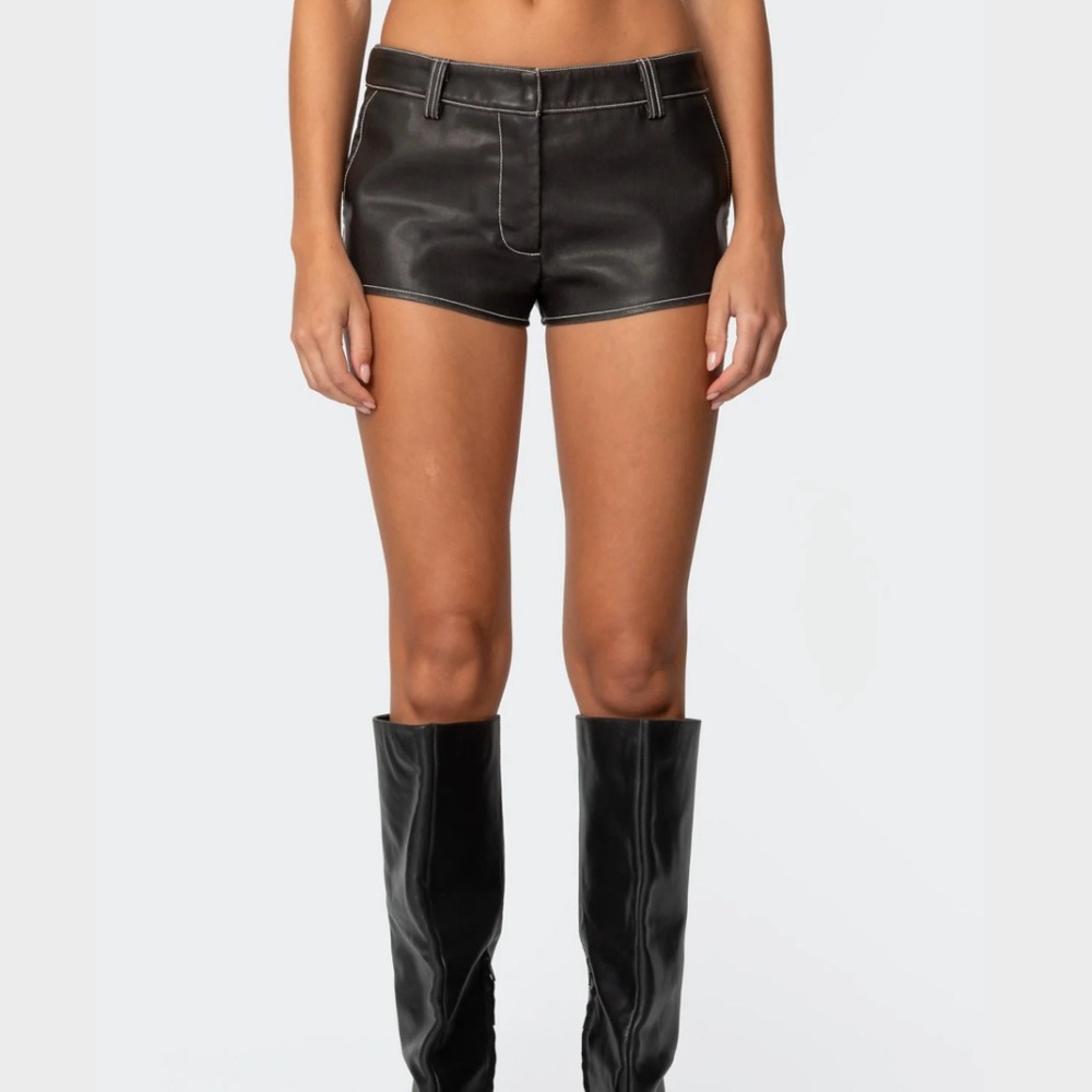 Edikted Blaise Faux Leather Micro Shorts
